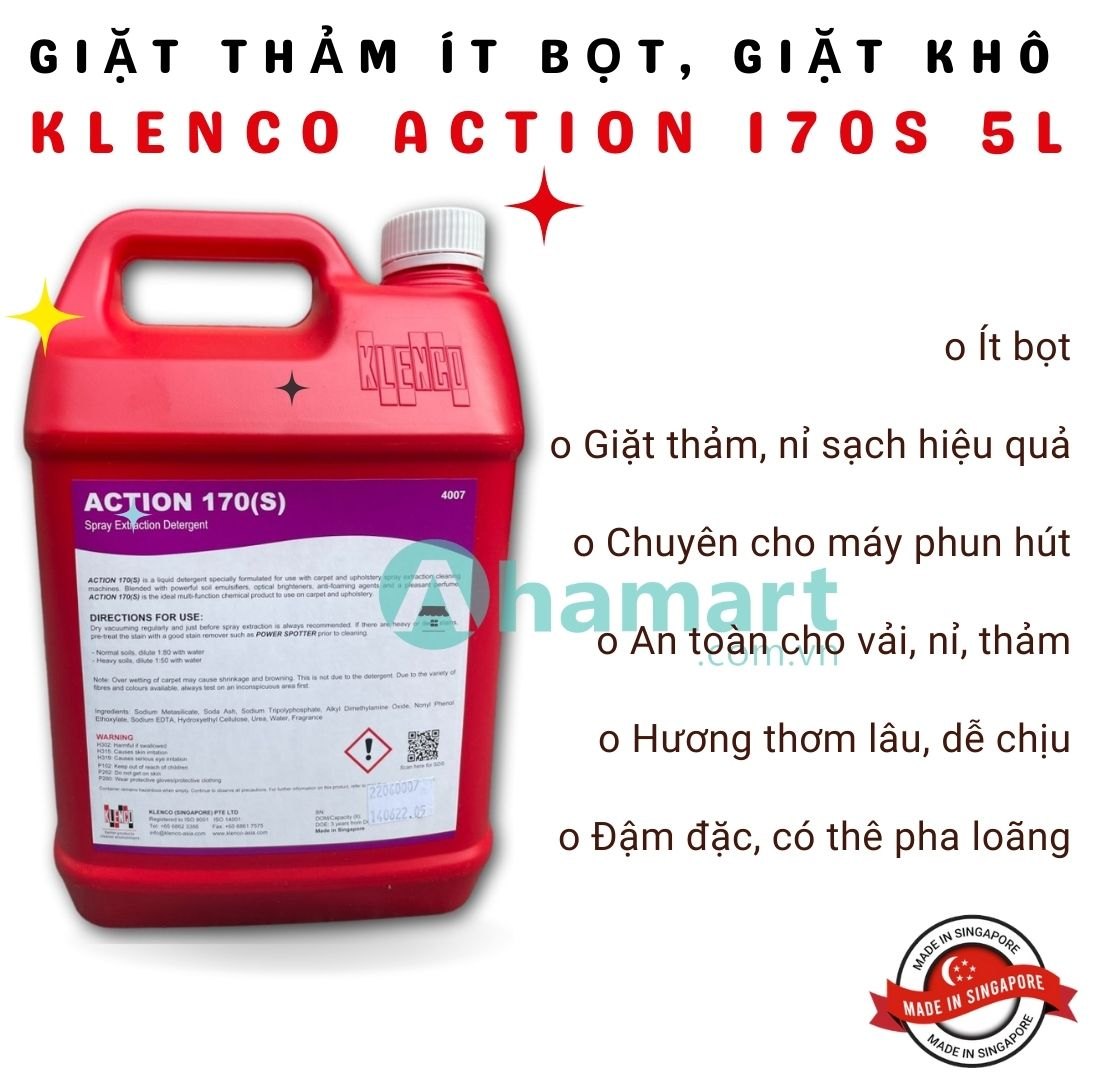 Hóa chất giặt thảm (giặt khô, ít bọt), đệm, ghế sofa Klenco Action 170S