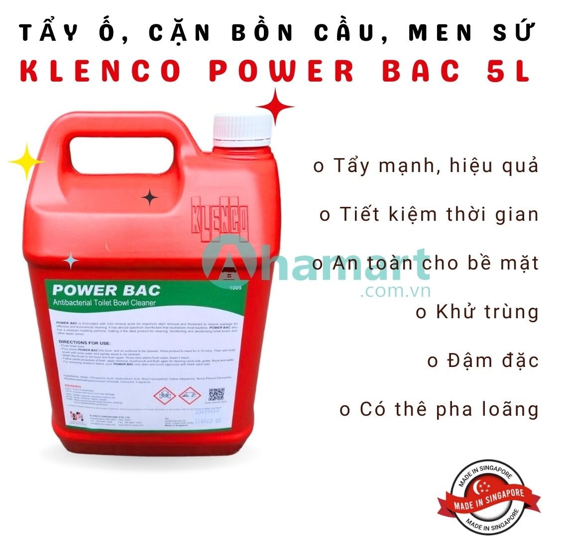 Dung dịch tẩy cặn ố, vệ sinh, khử trùng bồn cầu Klenco Power Bac