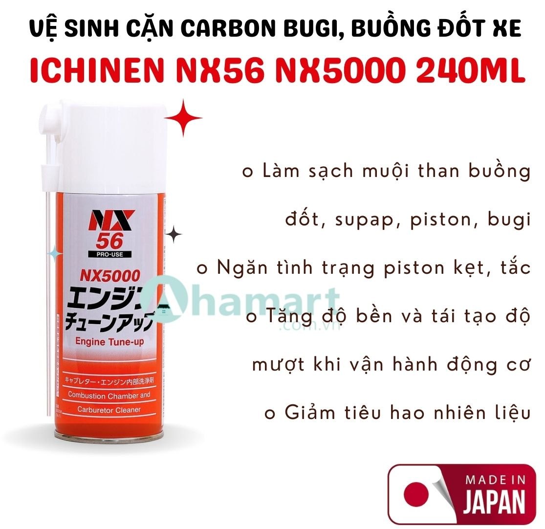 Dung dịch vệ sinh cặn carbon bugi, buồng đốt Ichinen NX56 NX5000 240ml chính hãng