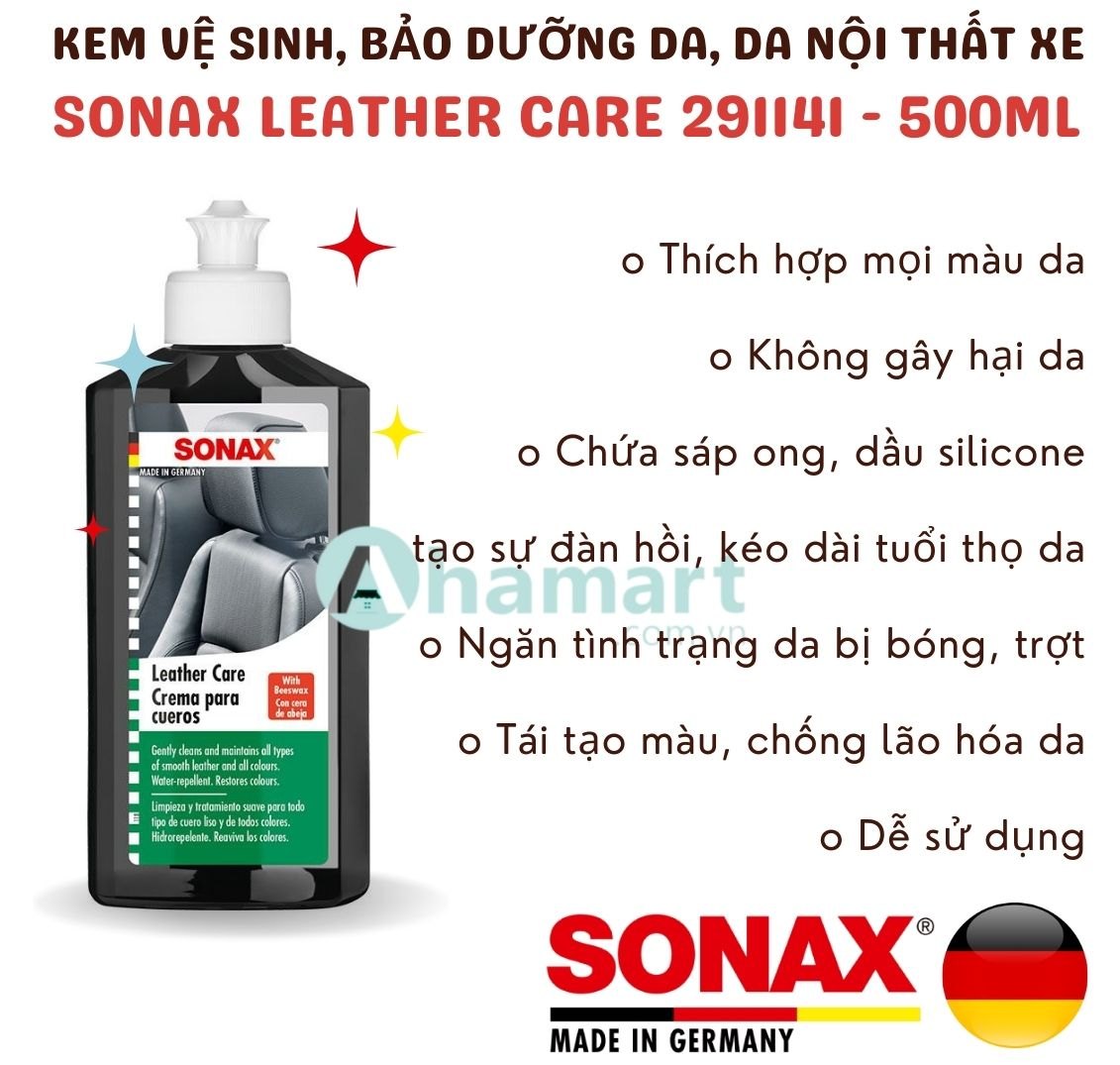 Kem vệ sinh, bảo dưỡng da ghế ô tô Sonax Leather Care 291141 250ml