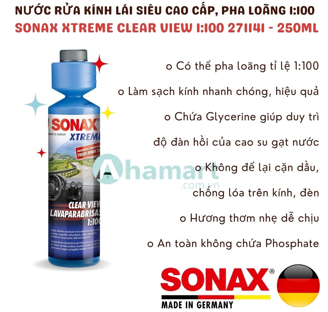 Nước rửa kính lái đậm đặc cao cấp Sonax Xtreme Clear View 1:100 271141 250ml