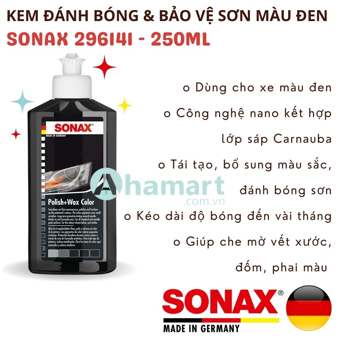 Kem đánh bóng và bảo vệ sơn xe đen Sonax 296141 250ml