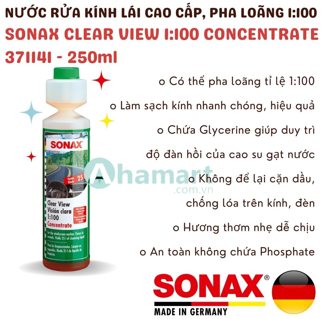 Nước rửa kính lái đậm đặc Sonax Clear View 1:100 Concentrate 371141 250ml