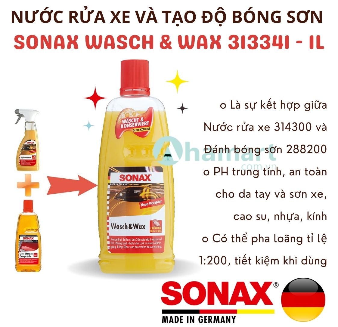 Nước rửa xe và tạo độ bóng sơn xe Sonax Wasch & Wax 313341 1L