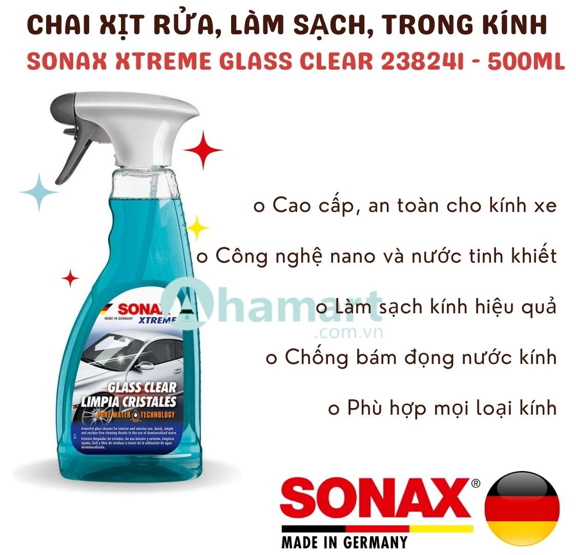 Chai xịt rửa, làm sạch và trong kính cao cấp SONAX Xtreme Glass Clear 238241 500ml