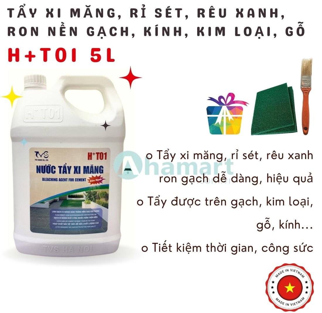 Hóa chất tẩy xi măng, tẩy rêu xanh, tẩy rỉ sét, ron gạch HT01 5L