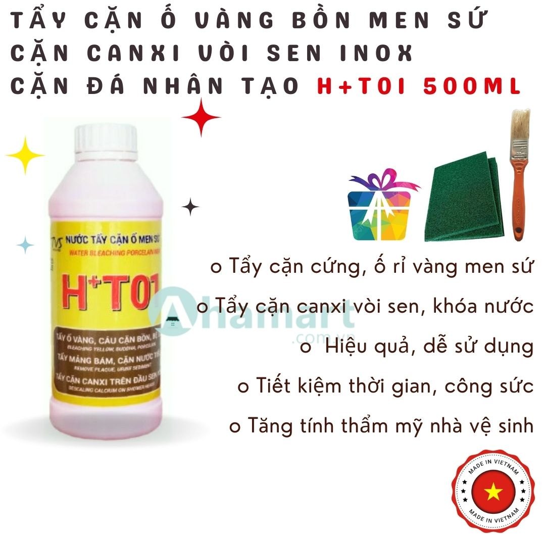 Chất tẩy bồn cầu, men sứ, tẩy cặn canxi vòi sen inox, tẩy cặn đá nhân tạo HT01 500ml