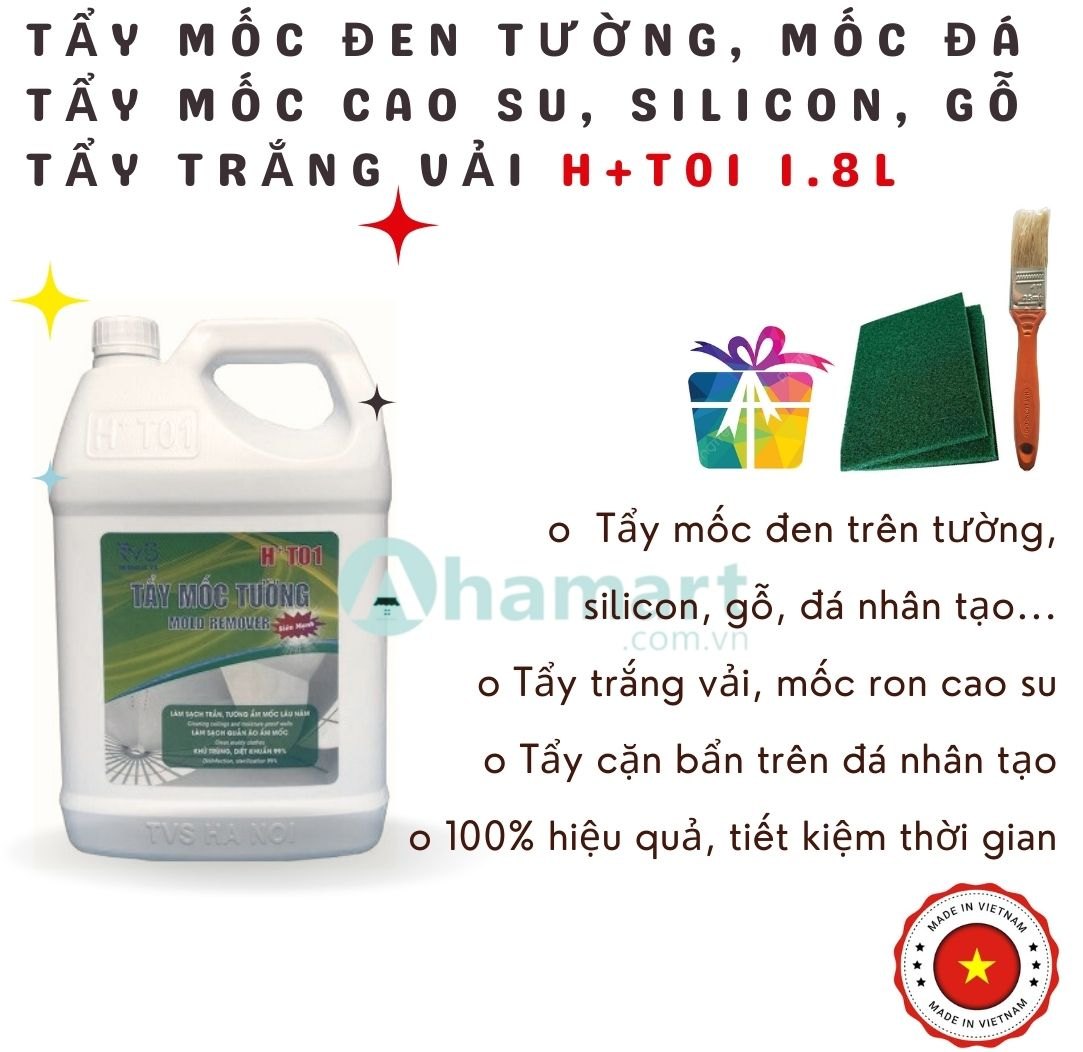 Chất tẩy mốc tường, mốc đá, mốc cao su, mốc silicon, tẩy trắng vải, khử trùng bề mặt HT01