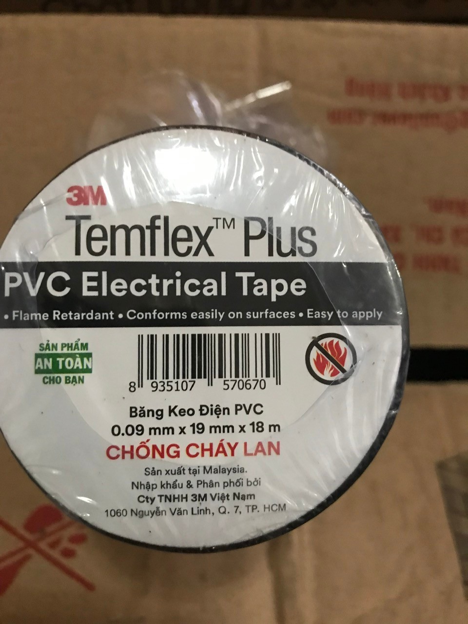 Băng keo điện chống cháy lan 3M Temflex Plus PVC 1518 màu đen 19mm x 18m