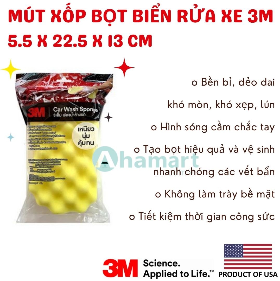 Mút xốp bọt biển rửa xe 3M siêu mềm kích thước 23 x 12 x 6 cm