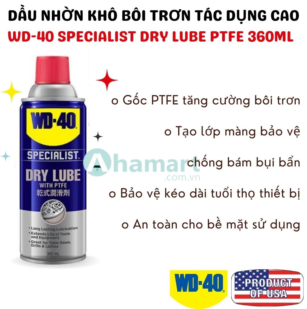 Dầu nhờn khô tác dụng cao WD-40 Specialist High Performance Dry Lube PTFE 350047 360ml