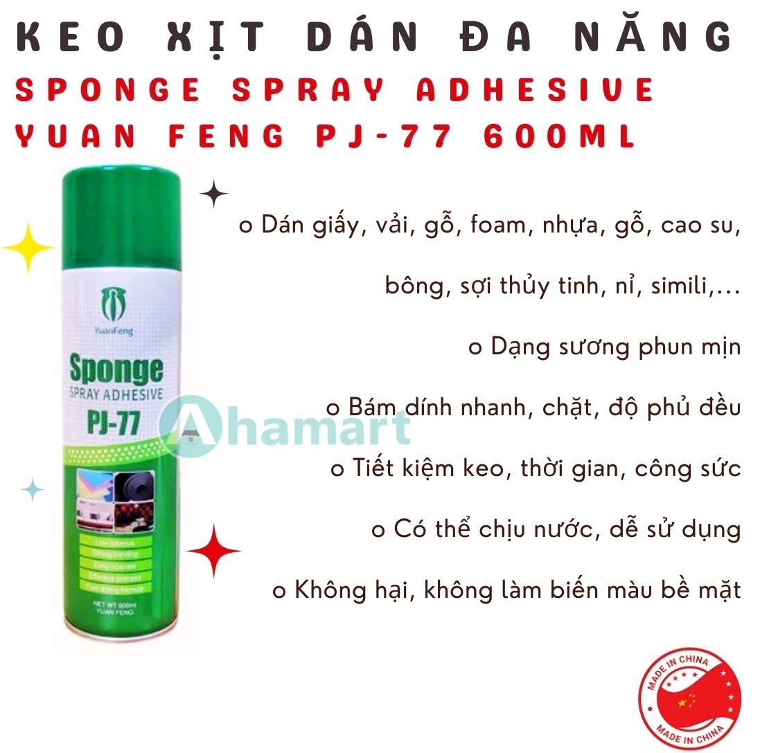 Keo xịt đa năng dán nhiều loại vật liệu Yuan Feng Sponge Spray Adhesive PJ-77 (PJ77) 600ml