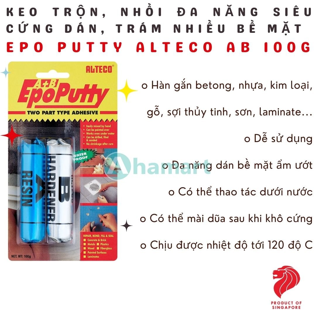 Keo nhồi đa năng siêu cứng dán, trám bít lỗ thủng, làm đồ chơi Epo Putty (Epoxy Putty) A+B Alteco 50g/100g