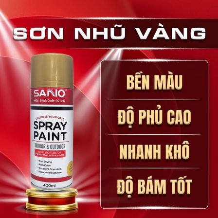 Sơn xịt nhũ vàng ánh kim chuyên sơn trái cây Sano 2599 400ml