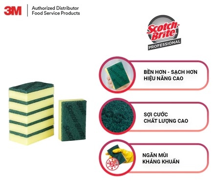 Miếng chùi rửa 3M Scotch Brite Professional Scrubbing Sponge 74CC 2 mặt vàng xanh 3 x 7.6 x 10cm