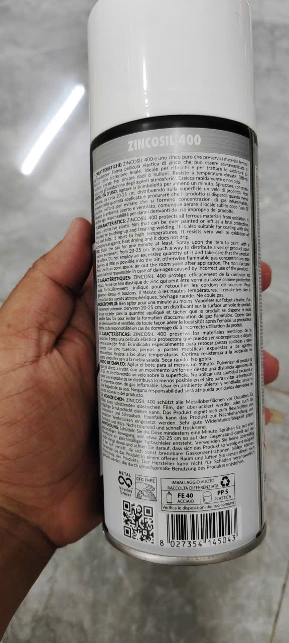 Chai xịt sơn mạ kẽm lạnh Siliconi Zincosil màu bạc 400ml