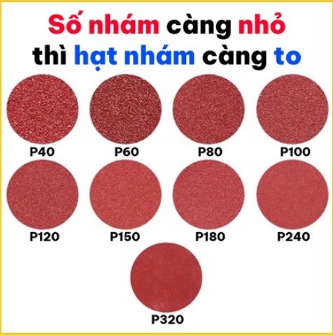 Giấy nhám tròn mịn thô 1 mặt nhám, 1 mặt có tơ 125mm (5 inch) Velcro Disc P40 đến P320