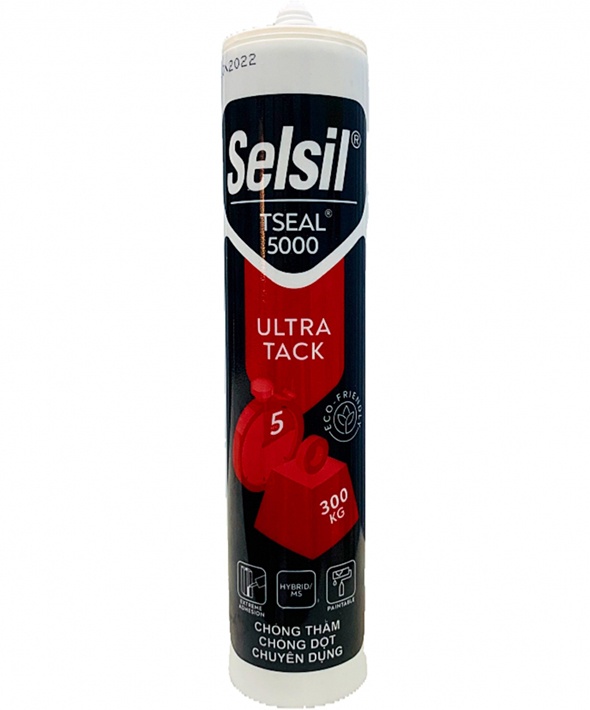 Keo silicon chống thấm, chống dột chuyên dụng Selsil Tseal 5000 Hybrid Ultra Tack 290ml màu trắng sữa