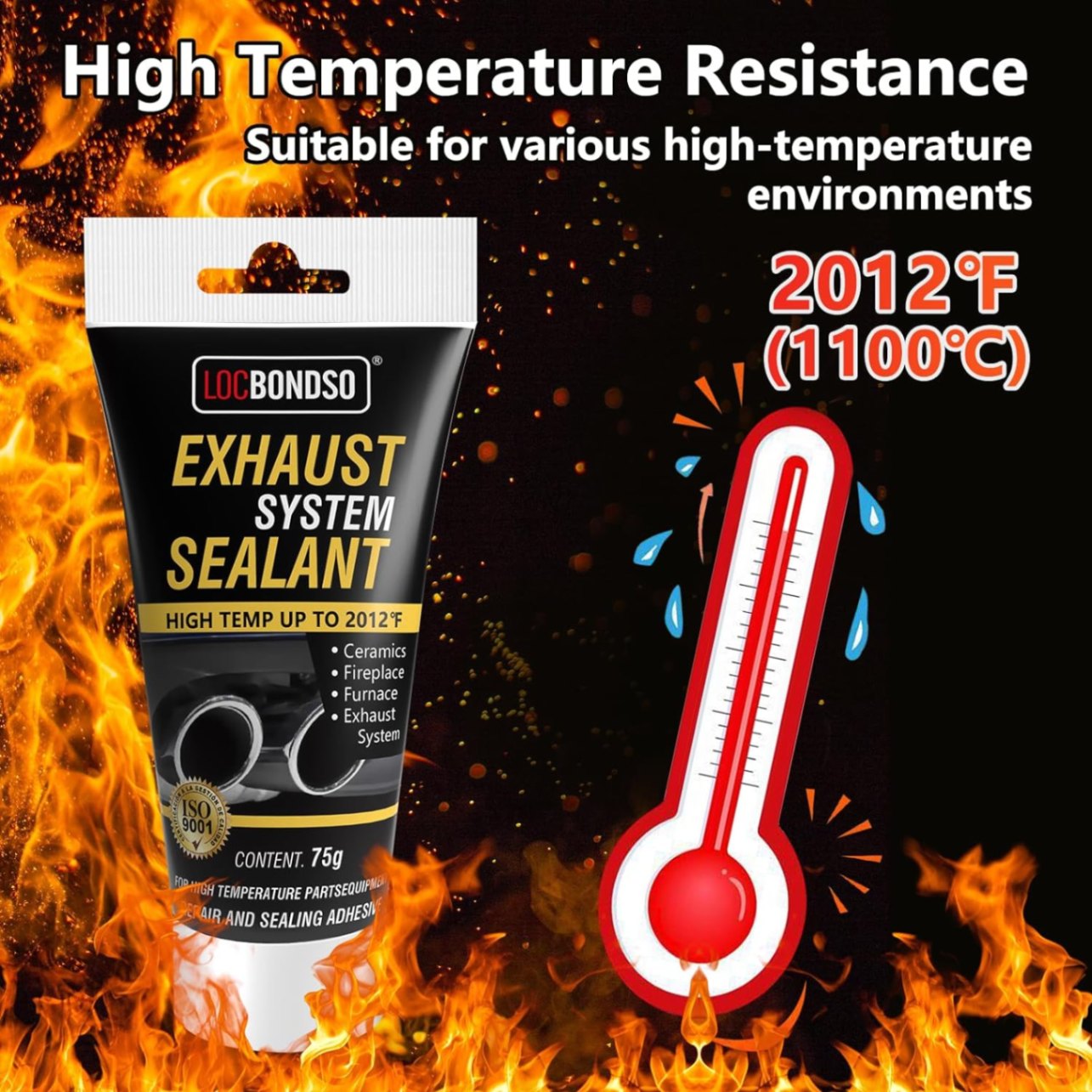 Keo vá pô, trám vết nứt, lủng pô xe, nắp lò, máy móc chịu nhiệt 1100 độ C Locbondso 75g