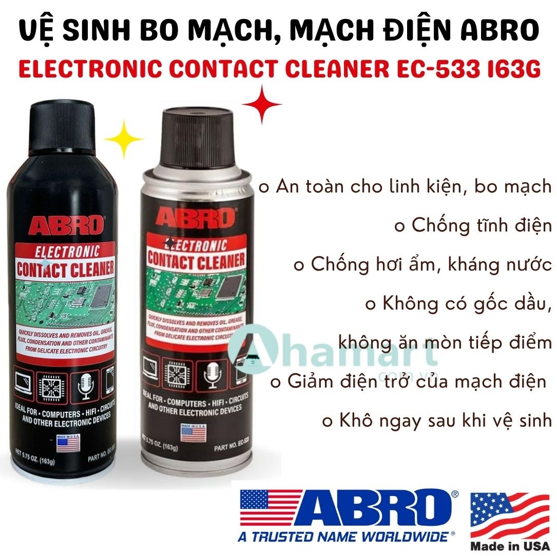 Chai xịt vệ sinh bo mạch, mạch điện, thiết bị điện tử Abro Electronic Contact Cleaner EC-533 163g