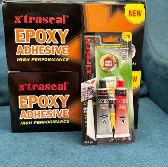 Keo AB 2 thành phần dán thép 4 phút khô X'traseal AB 4 Minutes Epoxy Steel 17ml x 2 56.5g màu xám