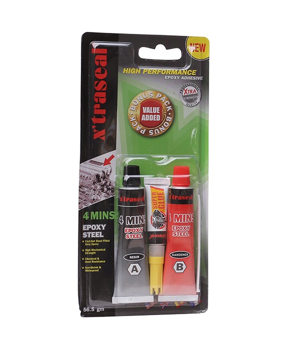 Keo AB 2 thành phần dán thép 4 phút khô X'traseal AB 4 Minutes Epoxy Steel 17ml x 2 56.5g màu xám