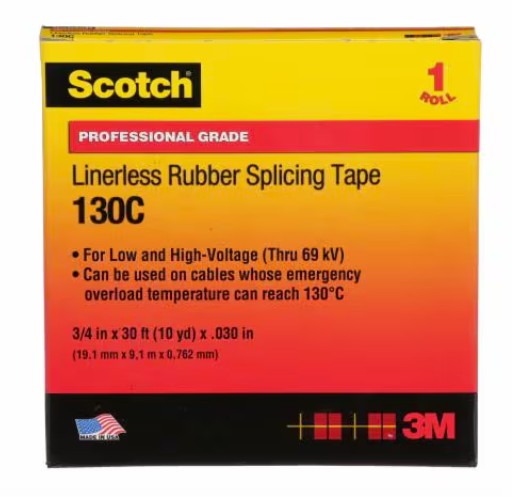 Băng keo 3M 130C cao su tự kết dính cách điện trung thế màu đen 3/4 in x 30 ft
