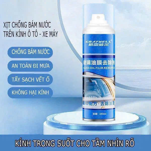 Chai xịt vệ sinh loại bỏ màng dầu trên kính Graywell 350ml