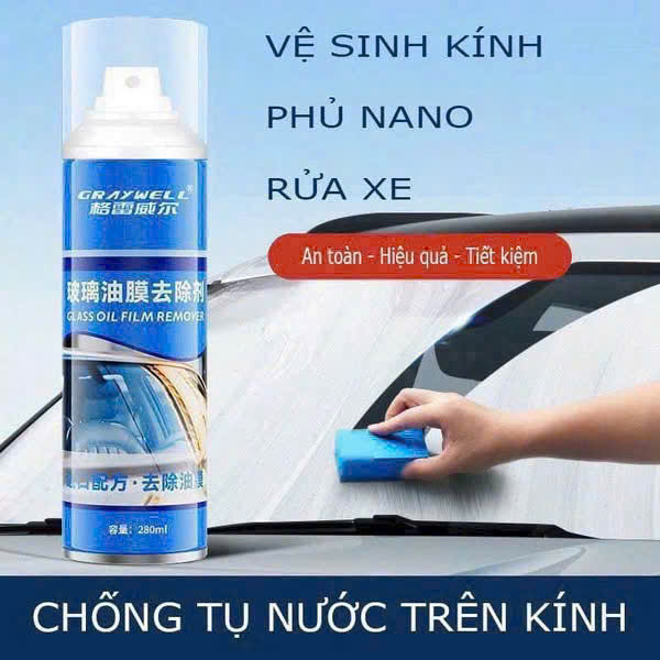 Chai xịt vệ sinh loại bỏ màng dầu trên kính Graywell 350ml