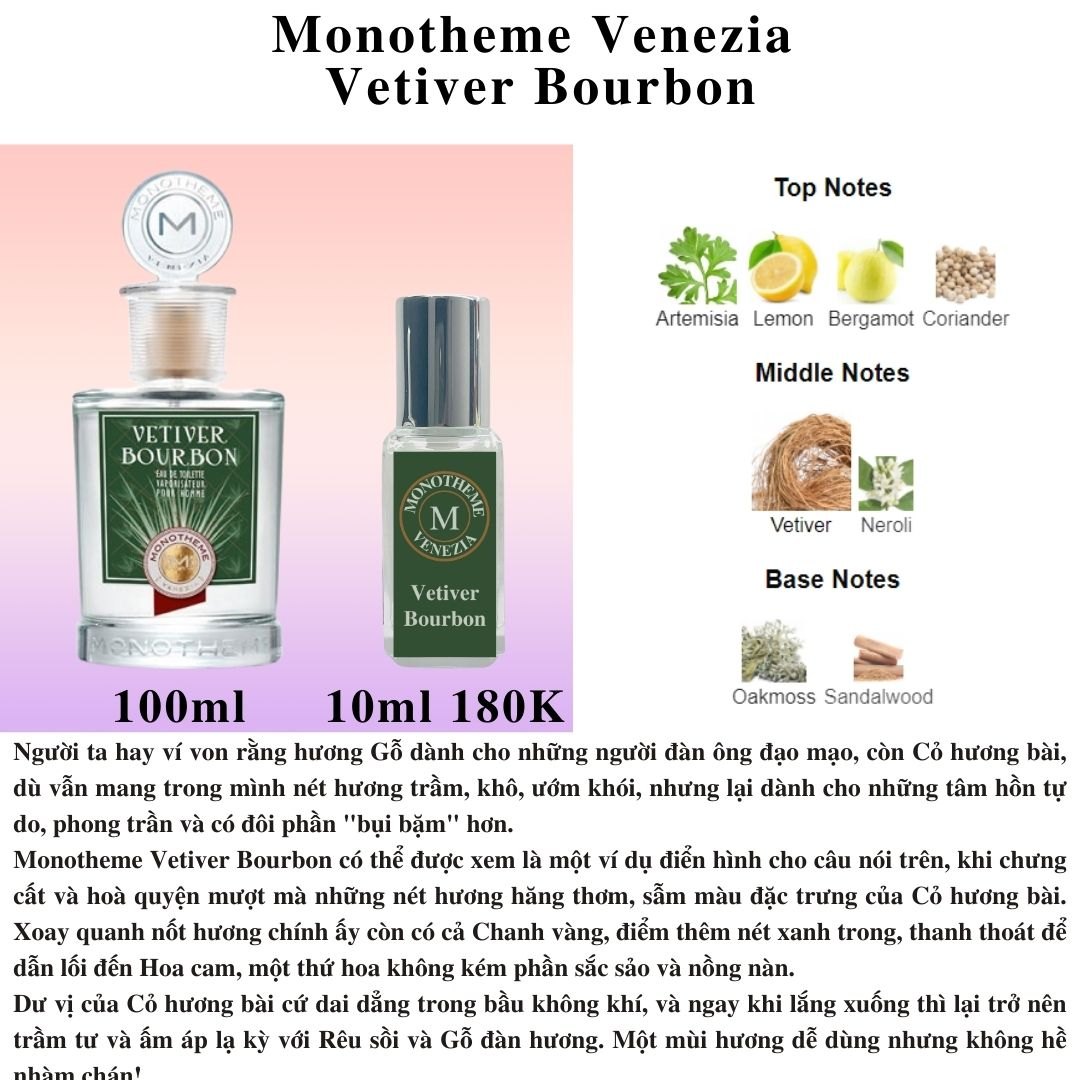 Nước hoa Nam - Monotheme Venezia Vetiver Bourbon