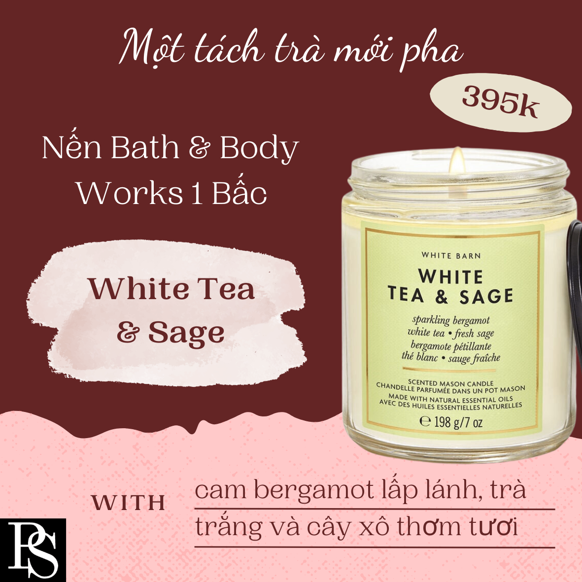 Nến Bath & Body Works 1 Bấc - White Tea & Sage