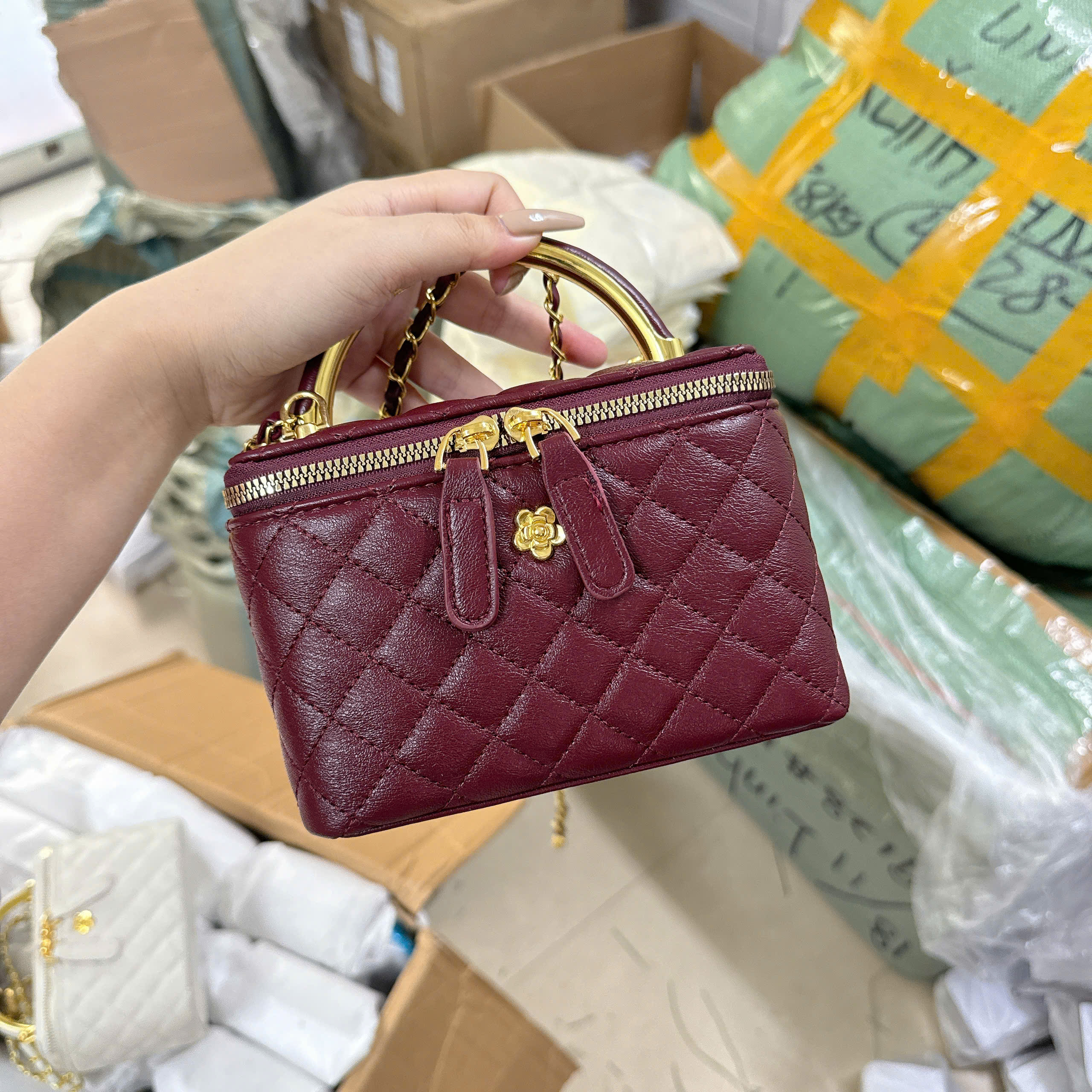 1251TO# Túi dáng hộp vân trám hoa trà sz to