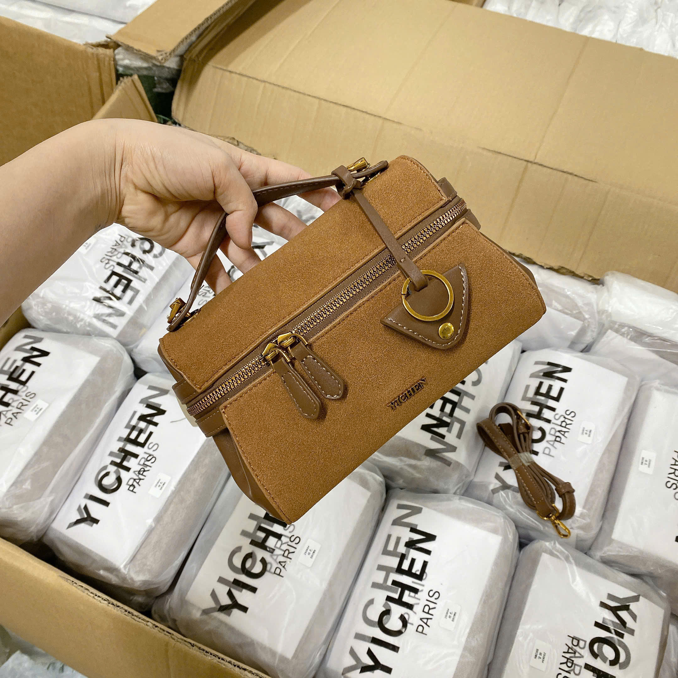 25095# Túi xách Yichen nâu da lộn