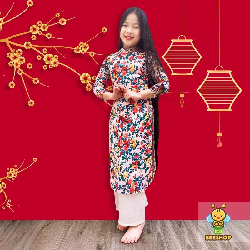D20194-Áo dài cách tân hoa lụa 2020