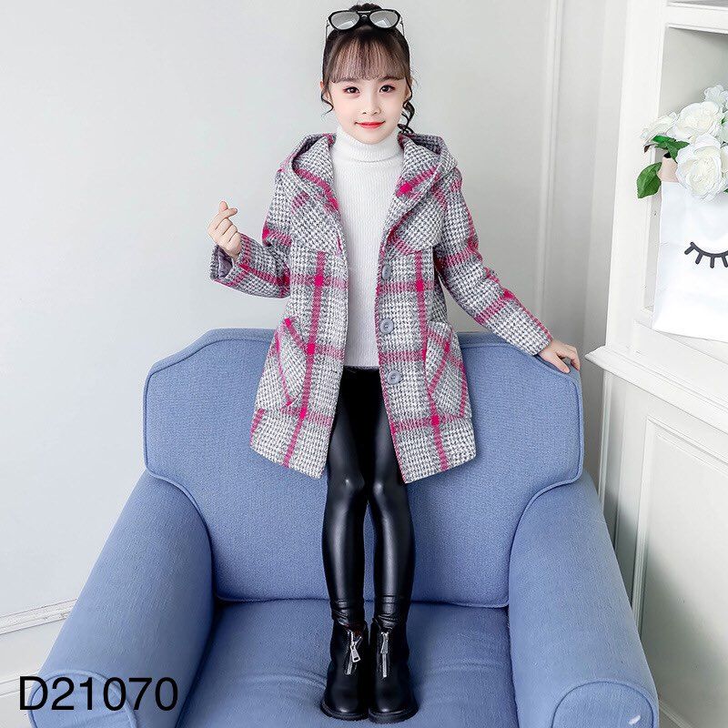Khoác dạ có mũ caro trần chỉ D21