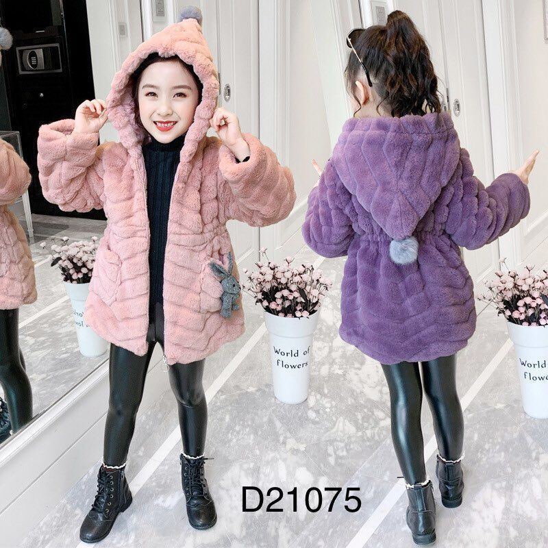 Khoác lông kèm gấu xám D21