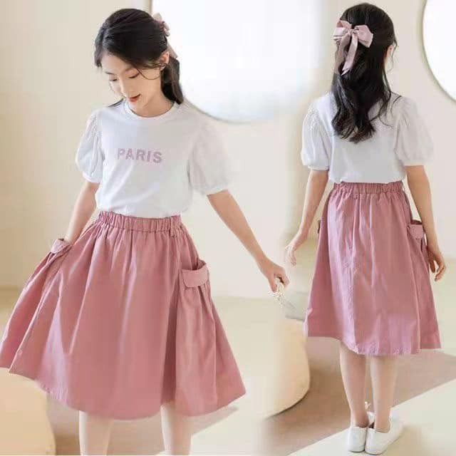Set váy hồng áo Paris