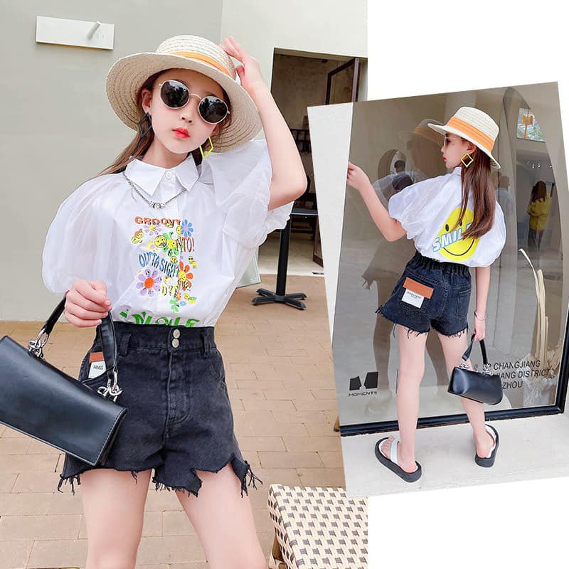 Áo sơ mi hoa tay bồng