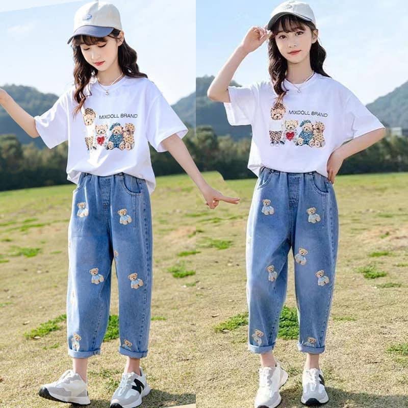 Set áo gấu quần jeans gấu