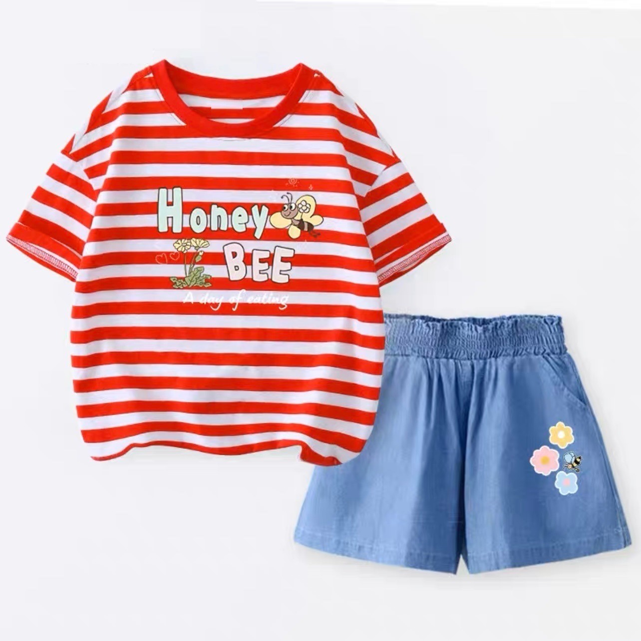 Bộ áo kẻ quần short jean