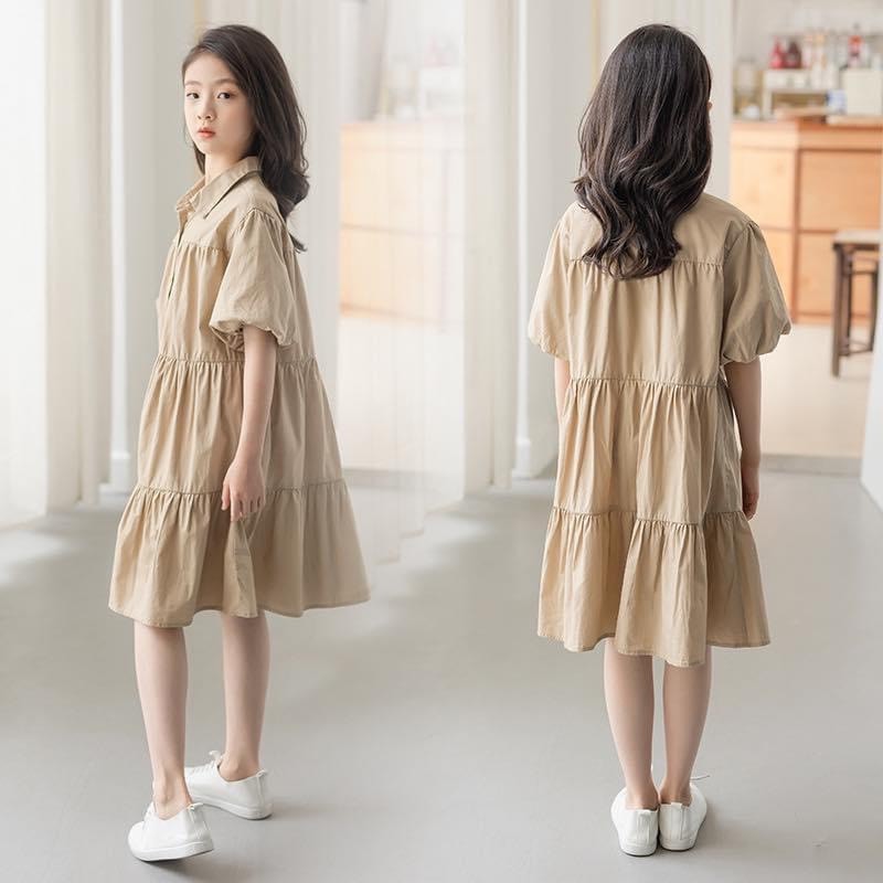 Váy nâu cổ bẻ tay bồng