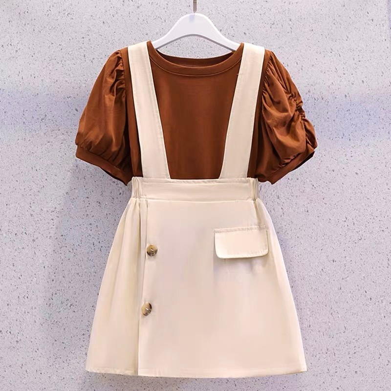 Set yếm kaki kèm áo phông