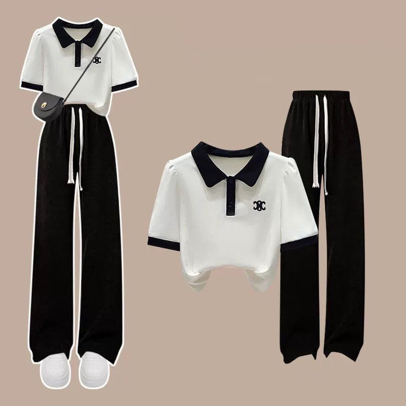 Set áo polo phổi cổ kèm quần suông