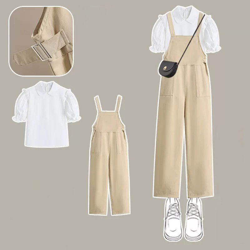 Set áo sơ mi kèm yếm kaki suông