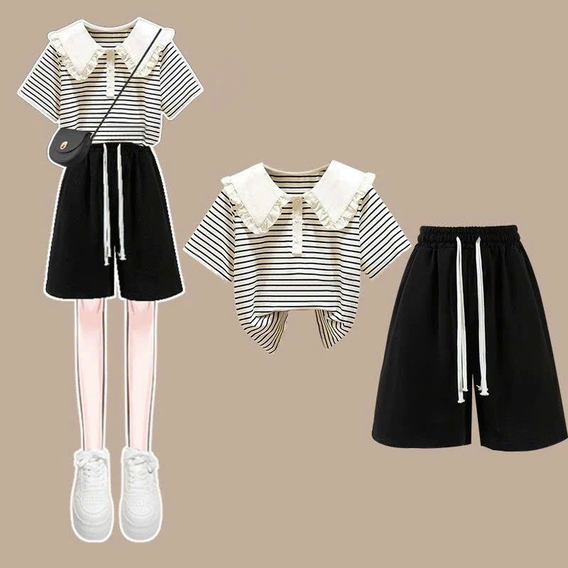 Áo cotton kẻ cổ bèo