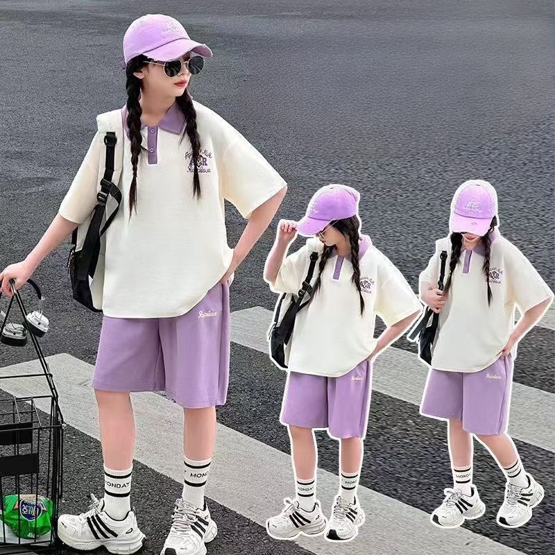 Set áo polo gấu AR kèm quần tím