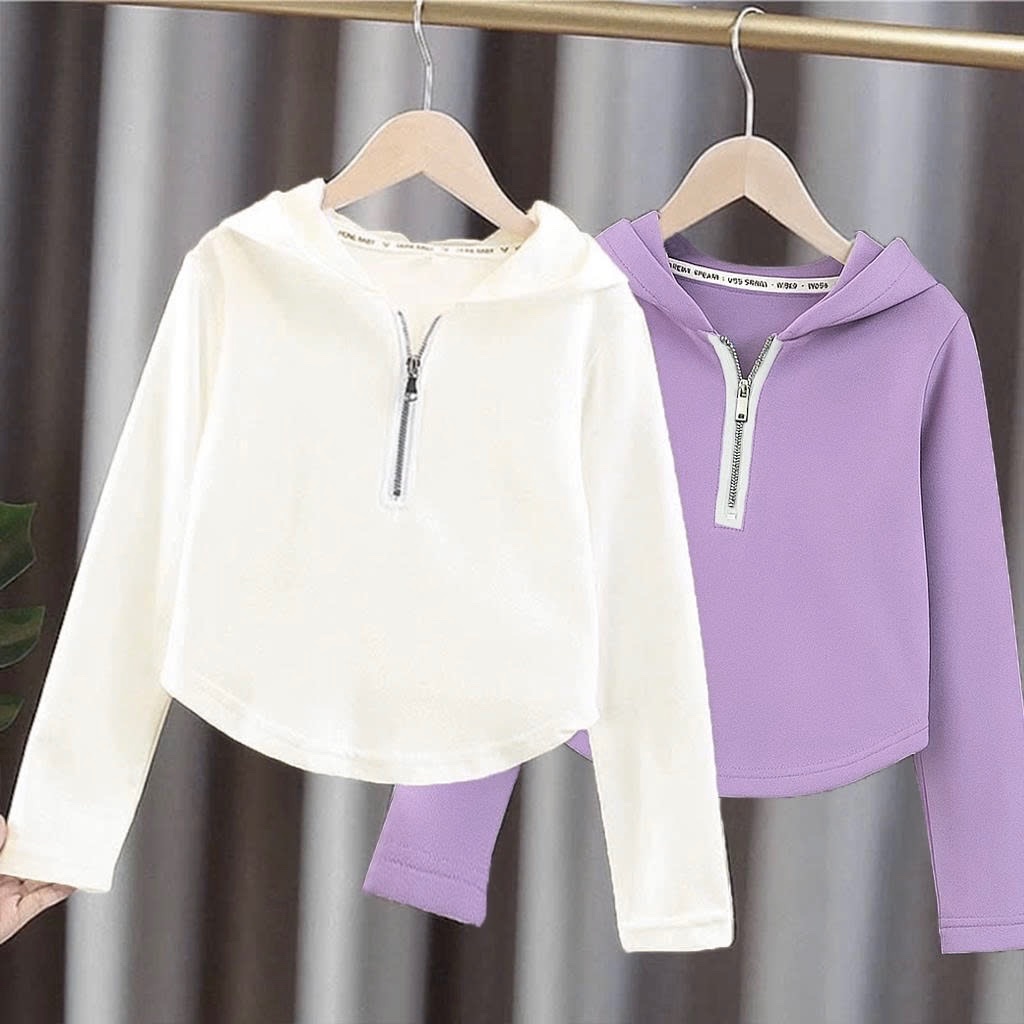 D25081-Áo mũ cổ khóa croptop