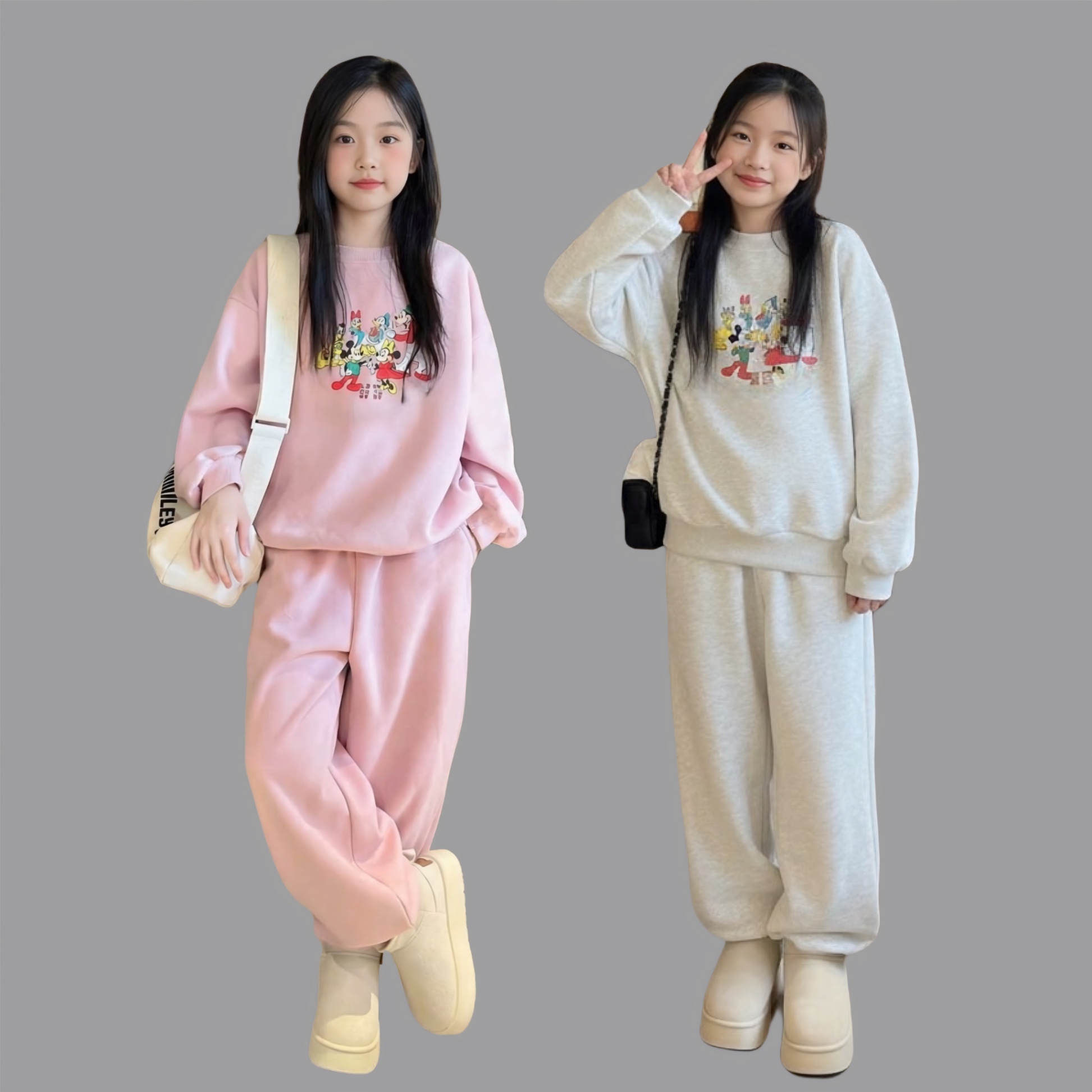 Set nỉ cổ tròn in mickey