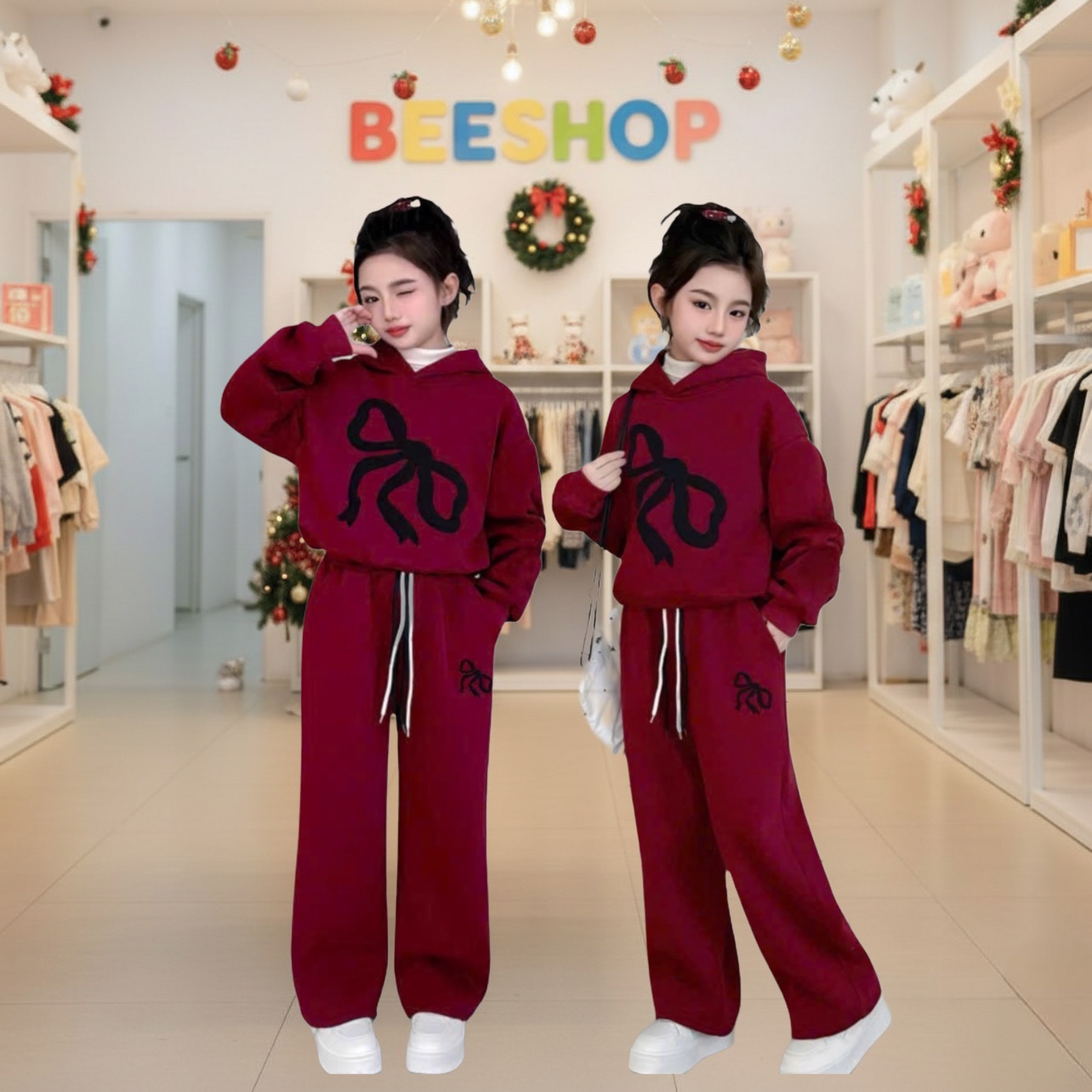 Set nỉ đỏ hình nơ