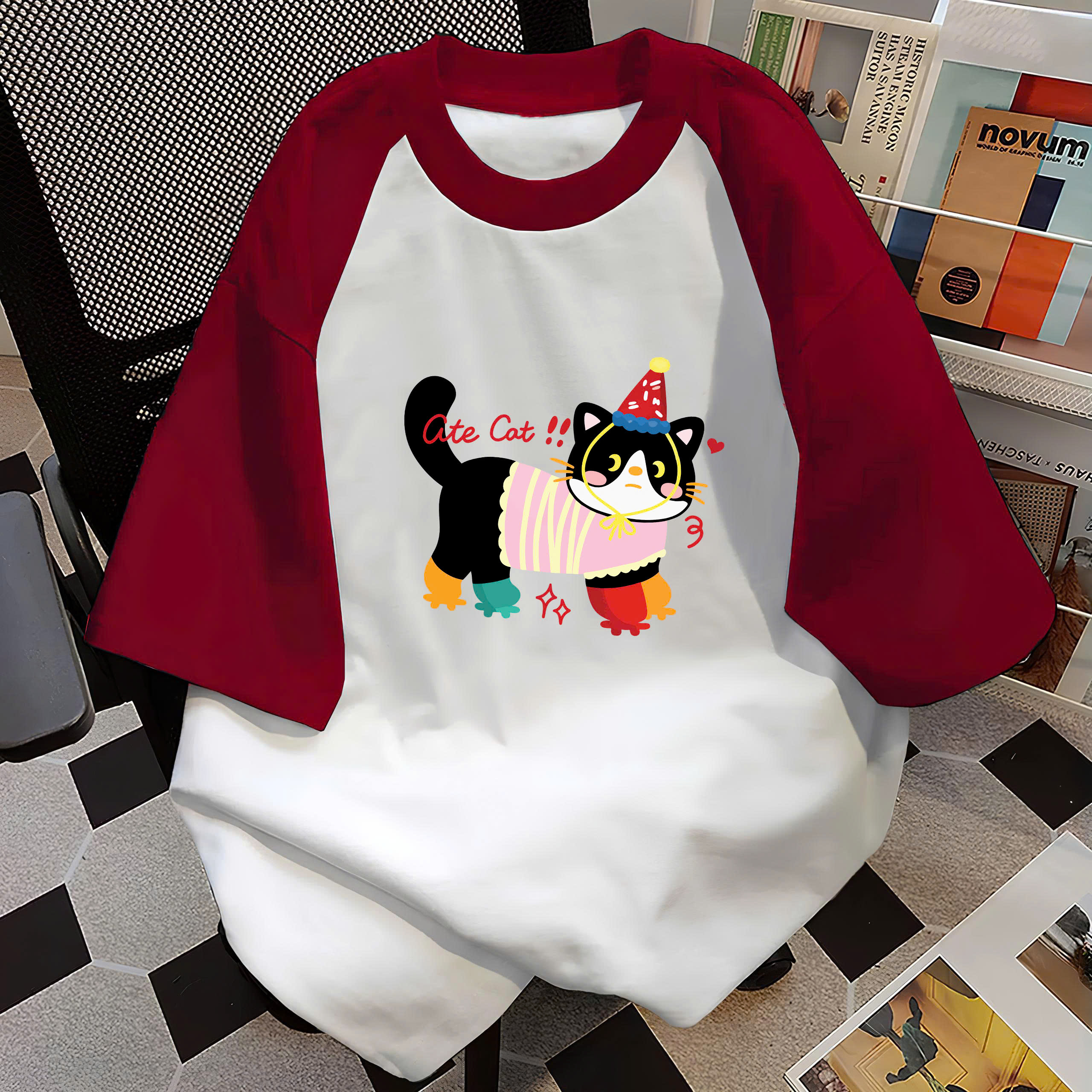 H26036- Áo phông tay nối Cute cat M322
